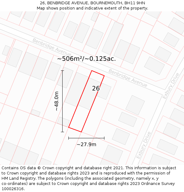 26, BENBRIDGE AVENUE, BOURNEMOUTH, BH11 9HN: Plot and title map