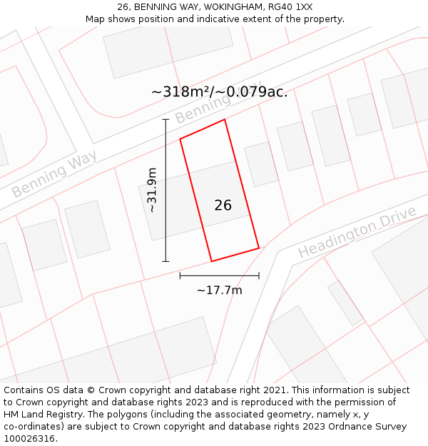 26, BENNING WAY, WOKINGHAM, RG40 1XX: Plot and title map