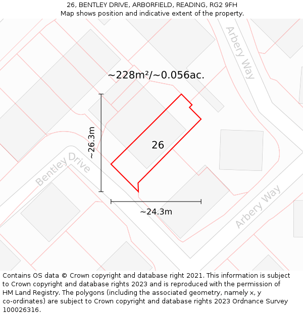 26, BENTLEY DRIVE, ARBORFIELD, READING, RG2 9FH: Plot and title map