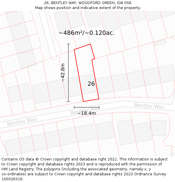26, BENTLEY WAY, WOODFORD GREEN, IG8 0SE: Plot and title map