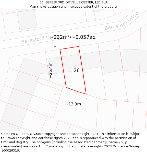 26, BERESFORD DRIVE, LEICESTER, LE2 3LA: Plot and title map