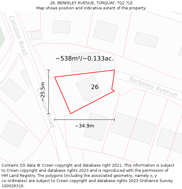 26, BERKELEY AVENUE, TORQUAY, TQ2 7LE: Plot and title map