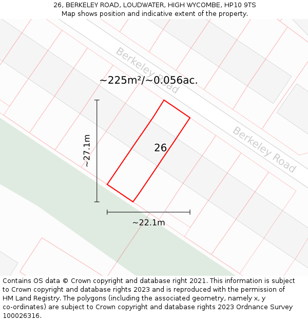 26, BERKELEY ROAD, LOUDWATER, HIGH WYCOMBE, HP10 9TS: Plot and title map