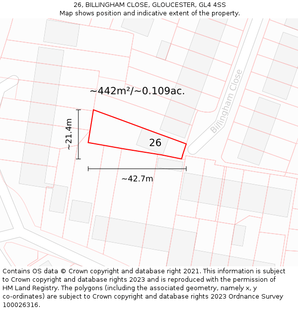 26, BILLINGHAM CLOSE, GLOUCESTER, GL4 4SS: Plot and title map