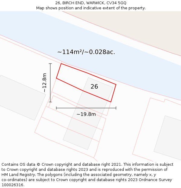 26, BIRCH END, WARWICK, CV34 5GQ: Plot and title map
