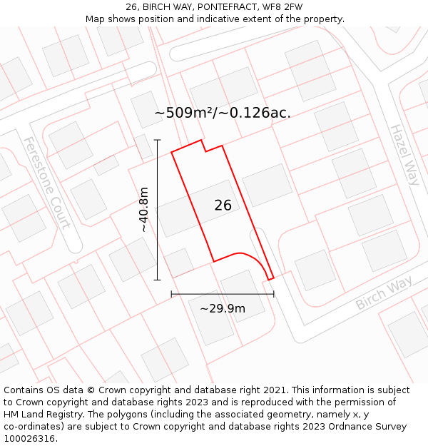 26, BIRCH WAY, PONTEFRACT, WF8 2FW: Plot and title map