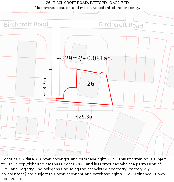 26, BIRCHCROFT ROAD, RETFORD, DN22 7ZD: Plot and title map