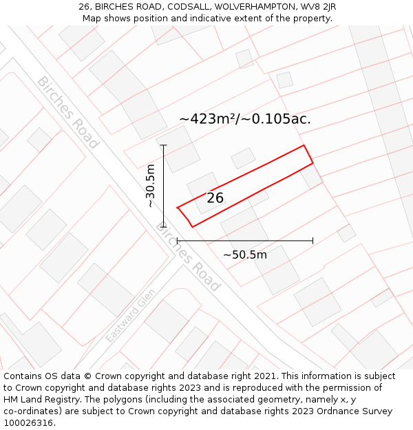26, BIRCHES ROAD, CODSALL, WOLVERHAMPTON, WV8 2JR: Plot and title map