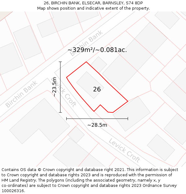 26, BIRCHIN BANK, ELSECAR, BARNSLEY, S74 8DP: Plot and title map