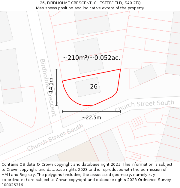 26, BIRDHOLME CRESCENT, CHESTERFIELD, S40 2TQ: Plot and title map
