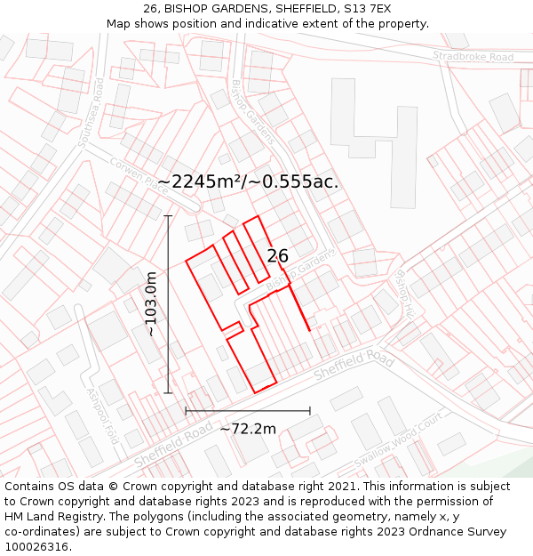 26, BISHOP GARDENS, SHEFFIELD, S13 7EX: Plot and title map