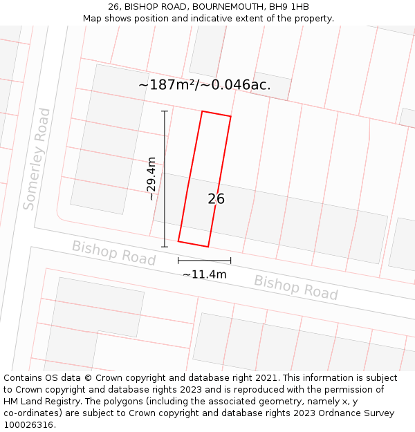 26, BISHOP ROAD, BOURNEMOUTH, BH9 1HB: Plot and title map