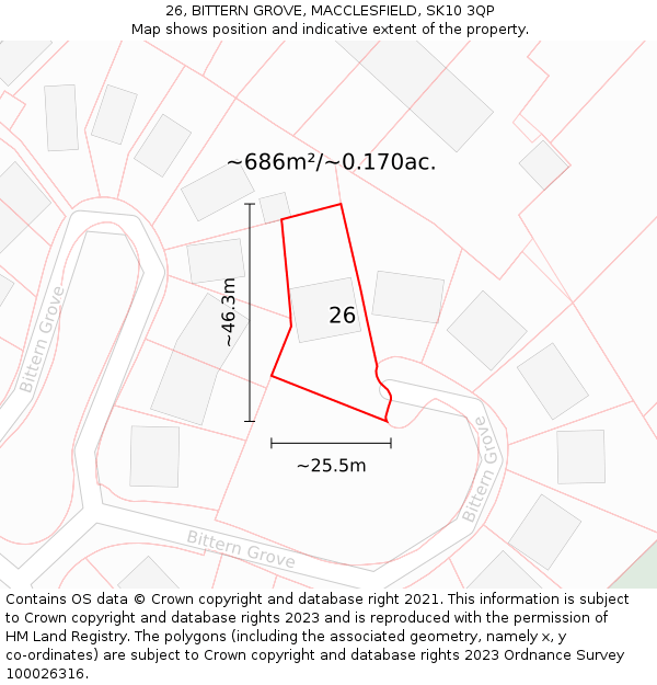 26, BITTERN GROVE, MACCLESFIELD, SK10 3QP: Plot and title map