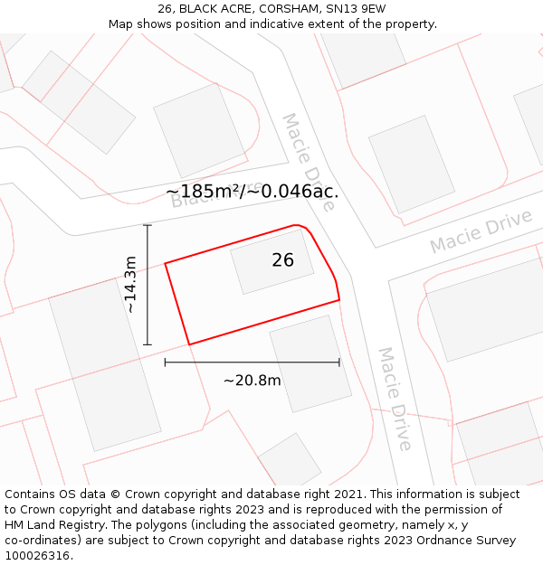 26, BLACK ACRE, CORSHAM, SN13 9EW: Plot and title map
