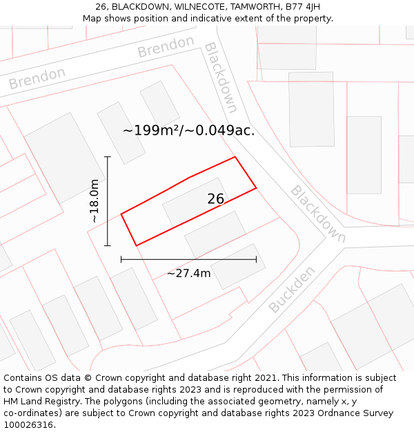 26, BLACKDOWN, WILNECOTE, TAMWORTH, B77 4JH: Plot and title map