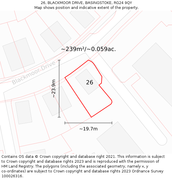 26, BLACKMOOR DRIVE, BASINGSTOKE, RG24 9QY: Plot and title map