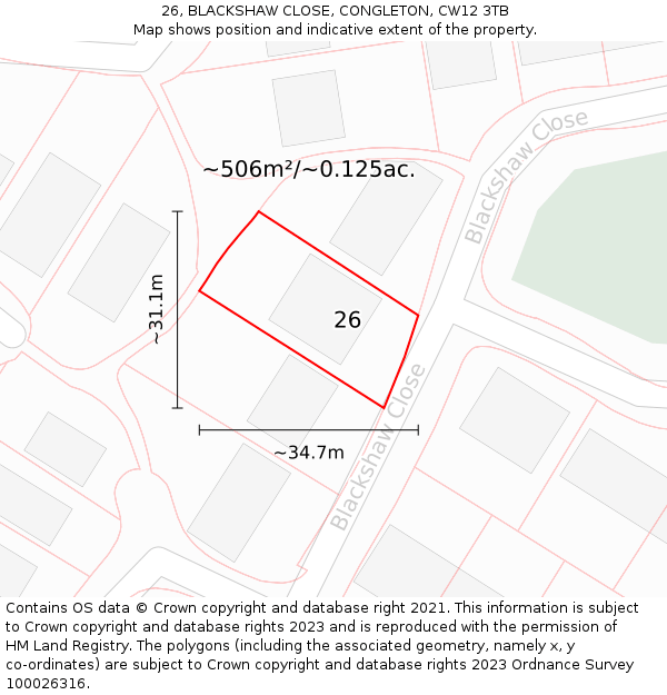 26, BLACKSHAW CLOSE, CONGLETON, CW12 3TB: Plot and title map