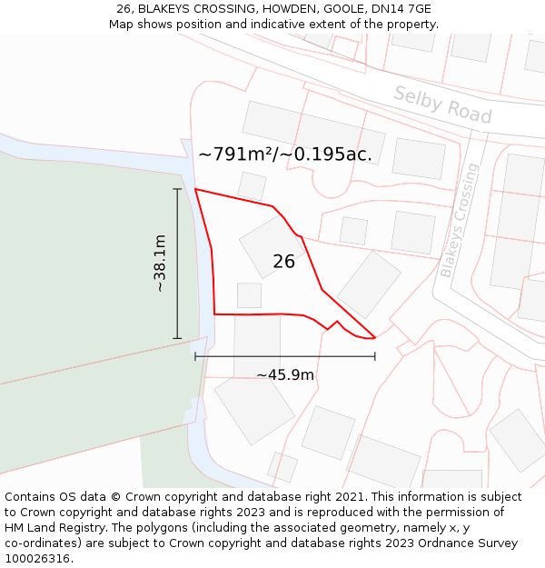 26, BLAKEYS CROSSING, HOWDEN, GOOLE, DN14 7GE: Plot and title map