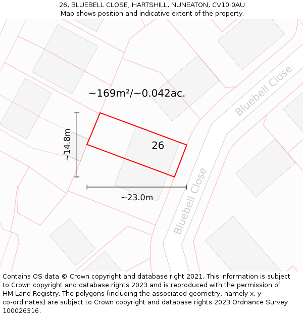 26, BLUEBELL CLOSE, HARTSHILL, NUNEATON, CV10 0AU: Plot and title map