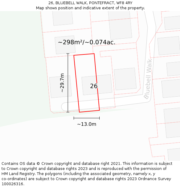 26, BLUEBELL WALK, PONTEFRACT, WF8 4RY: Plot and title map