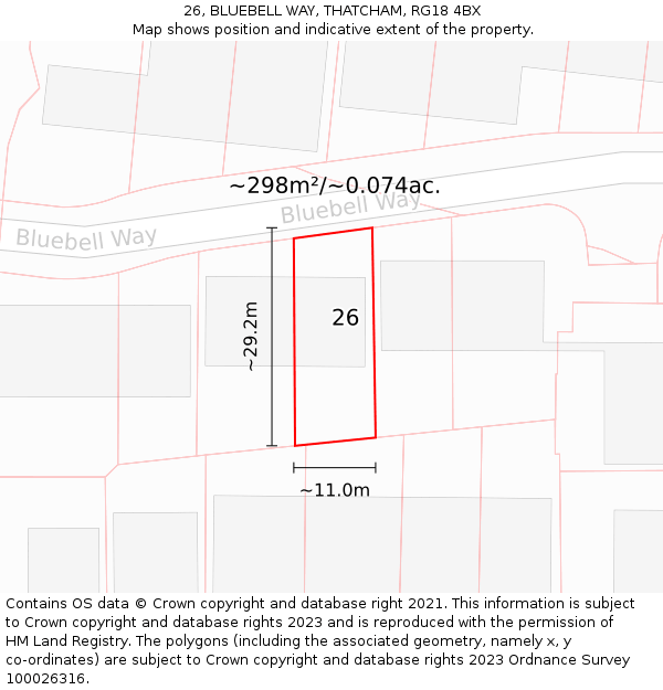 26, BLUEBELL WAY, THATCHAM, RG18 4BX: Plot and title map