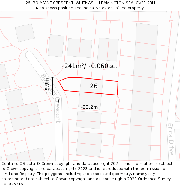 26, BOLYFANT CRESCENT, WHITNASH, LEAMINGTON SPA, CV31 2RH: Plot and title map