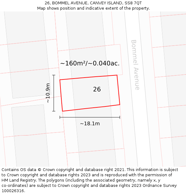 26, BOMMEL AVENUE, CANVEY ISLAND, SS8 7QT: Plot and title map