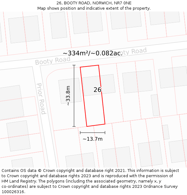 26, BOOTY ROAD, NORWICH, NR7 0NE: Plot and title map