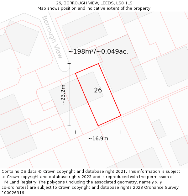26, BORROUGH VIEW, LEEDS, LS8 1LS: Plot and title map