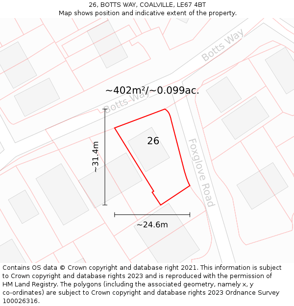 26, BOTTS WAY, COALVILLE, LE67 4BT: Plot and title map