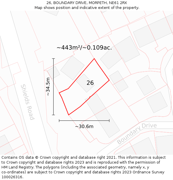 26, BOUNDARY DRIVE, MORPETH, NE61 2RX: Plot and title map