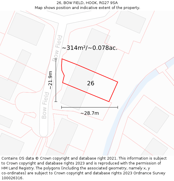 26, BOW FIELD, HOOK, RG27 9SA: Plot and title map