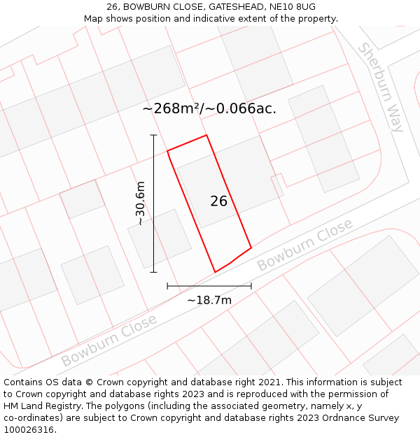 26, BOWBURN CLOSE, GATESHEAD, NE10 8UG: Plot and title map