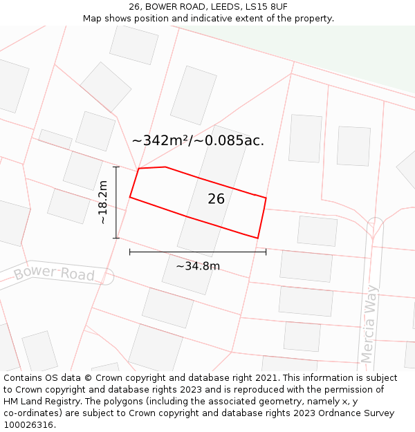 26, BOWER ROAD, LEEDS, LS15 8UF: Plot and title map
