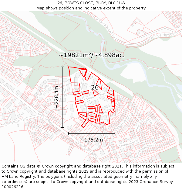 26, BOWES CLOSE, BURY, BL8 1UA: Plot and title map