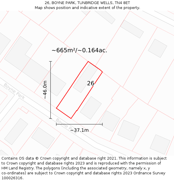 26, BOYNE PARK, TUNBRIDGE WELLS, TN4 8ET: Plot and title map
