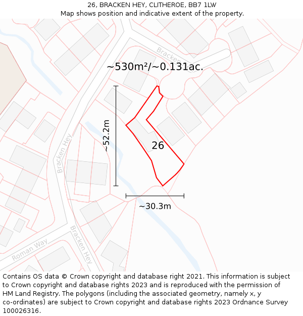 26, BRACKEN HEY, CLITHEROE, BB7 1LW: Plot and title map