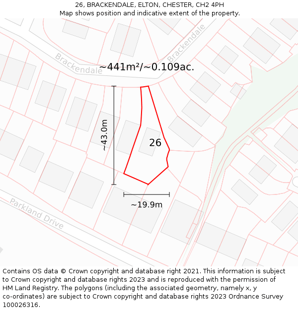 26, BRACKENDALE, ELTON, CHESTER, CH2 4PH: Plot and title map