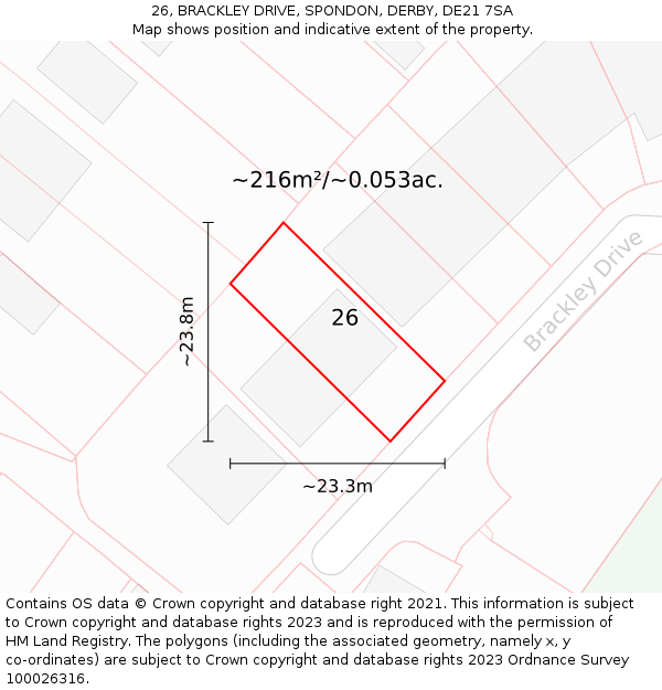26, BRACKLEY DRIVE, SPONDON, DERBY, DE21 7SA: Plot and title map