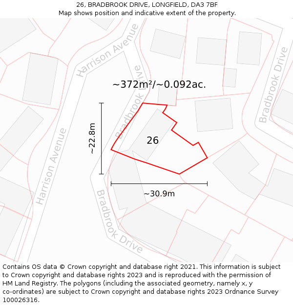 26, BRADBROOK DRIVE, LONGFIELD, DA3 7BF: Plot and title map