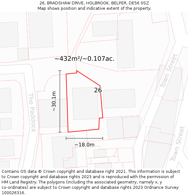 26, BRADSHAW DRIVE, HOLBROOK, BELPER, DE56 0SZ: Plot and title map