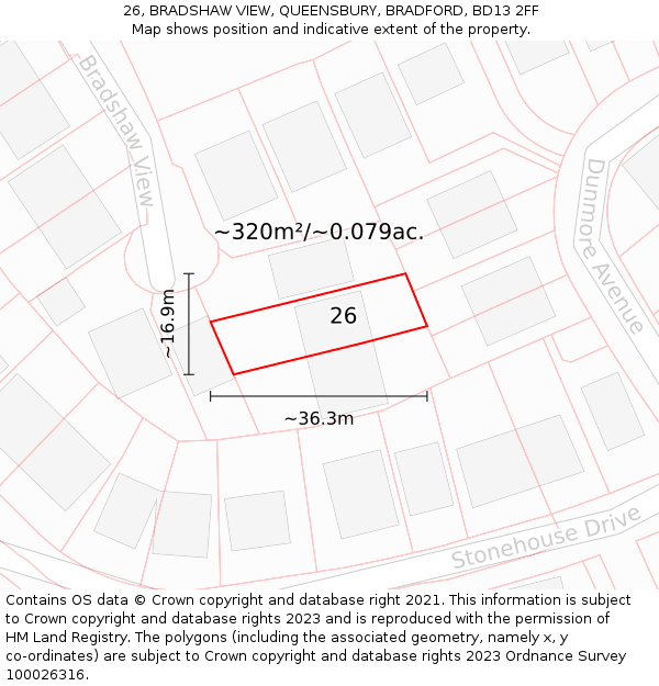 26, BRADSHAW VIEW, QUEENSBURY, BRADFORD, BD13 2FF: Plot and title map