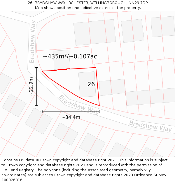 26, BRADSHAW WAY, IRCHESTER, WELLINGBOROUGH, NN29 7DP: Plot and title map