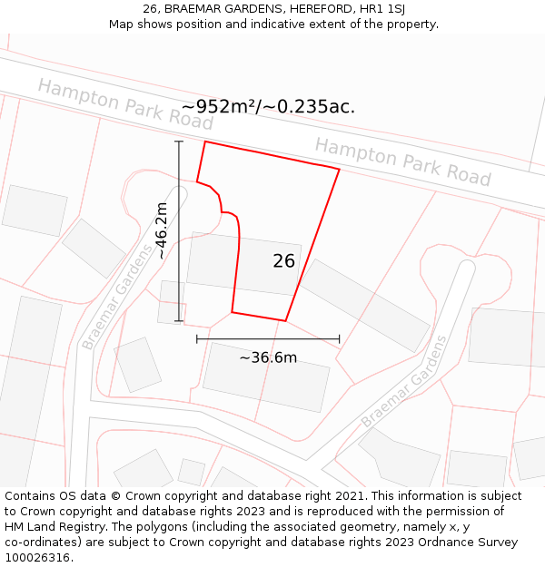 26, BRAEMAR GARDENS, HEREFORD, HR1 1SJ: Plot and title map