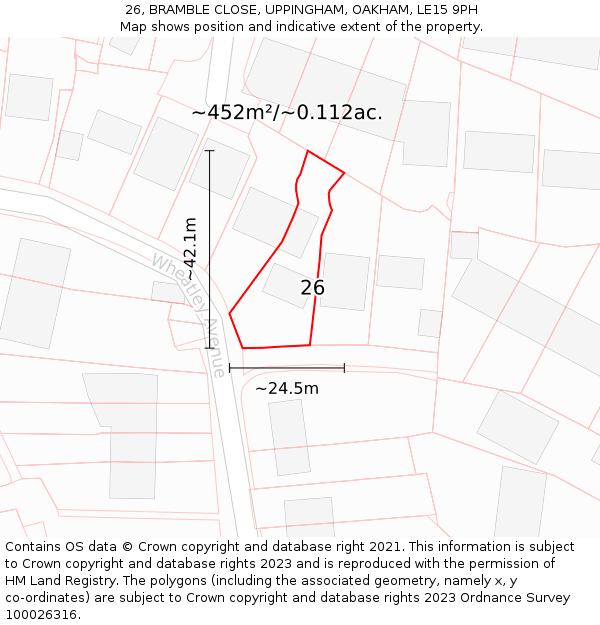 26, BRAMBLE CLOSE, UPPINGHAM, OAKHAM, LE15 9PH: Plot and title map