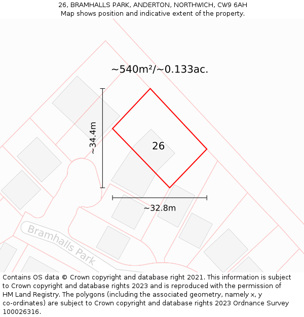 26, BRAMHALLS PARK, ANDERTON, NORTHWICH, CW9 6AH: Plot and title map