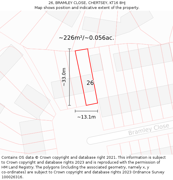 26, BRAMLEY CLOSE, CHERTSEY, KT16 8HJ: Plot and title map