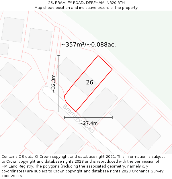26, BRAMLEY ROAD, DEREHAM, NR20 3TH: Plot and title map