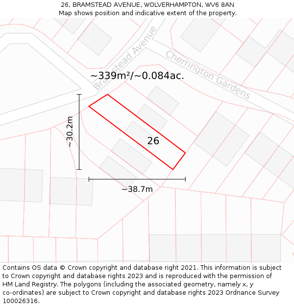 26, BRAMSTEAD AVENUE, WOLVERHAMPTON, WV6 8AN: Plot and title map