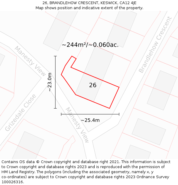 26, BRANDLEHOW CRESCENT, KESWICK, CA12 4JE: Plot and title map